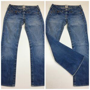 TRUE RELIGION Medium/Light Wash BOBBY 5 Pocket Logo Hardware Jeans